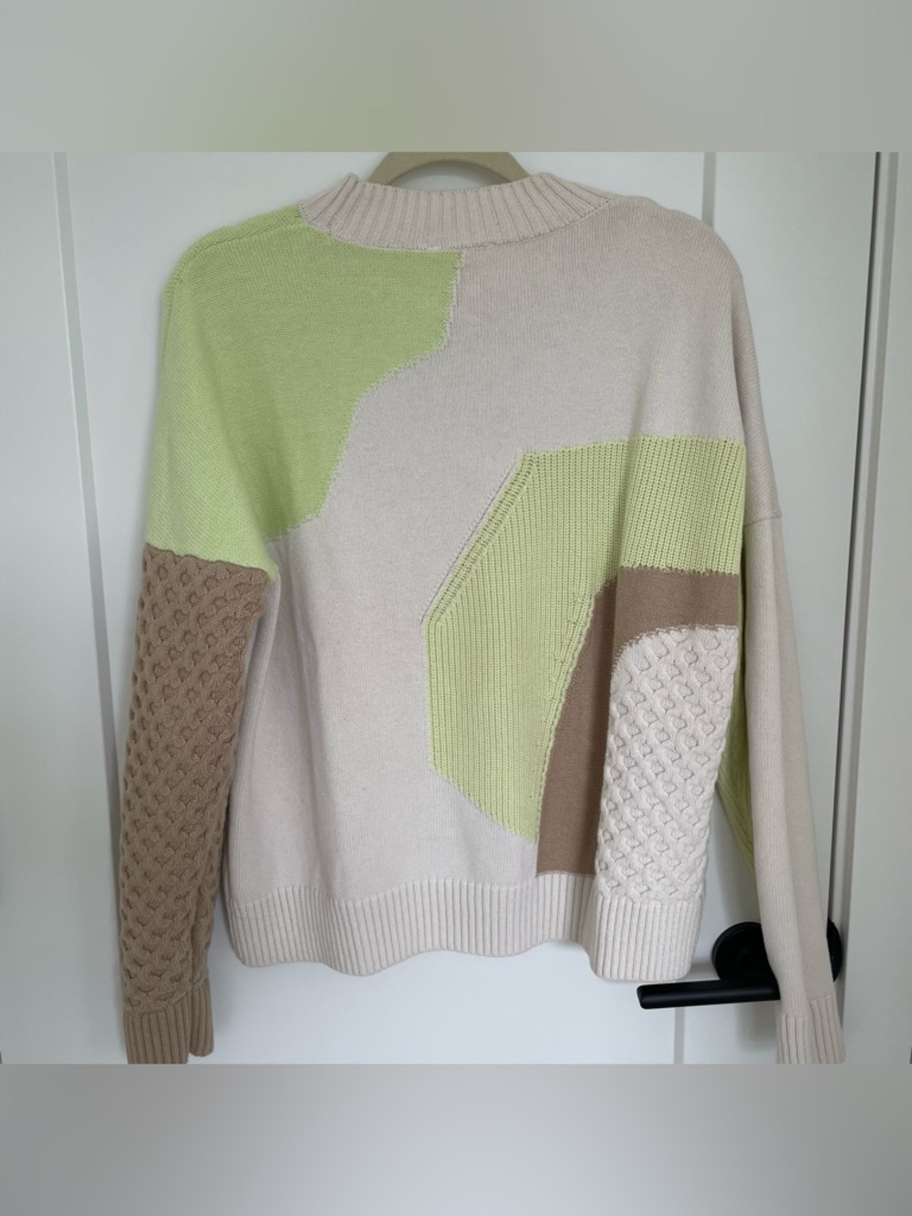 COS crewneck color block wool-cotton sweater with neon green detailing - Picture 7 of 12
